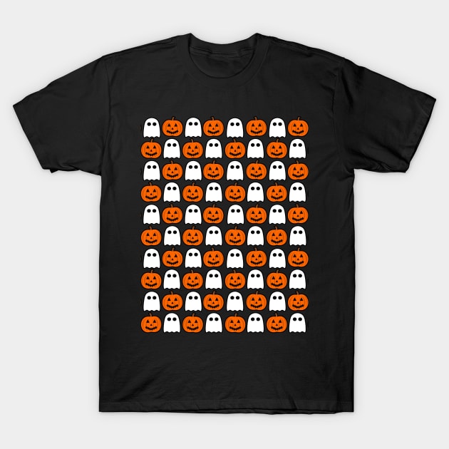 Spooky Ghosts And Pumpkins Pattern T-Shirt by LunaMay